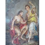 (XVIII-XIX). A study of two figures on classical dress with landscape beyond, unsigned, oil on