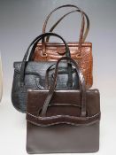 A SELECTION OF THREE VINTAGE LADIES LEATHER HANDBAGS, to include a crocodile effect leather handbag,