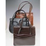 A SELECTION OF THREE VINTAGE LADIES LEATHER HANDBAGS, to include a crocodile effect leather handbag,