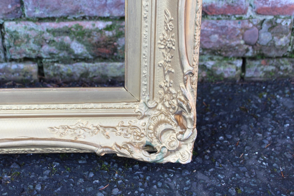 A 19TH CENTURY GOLD SWEPT FRAME, with some restoration, with integral slip, frame W 9 cm, rebate - Image 4 of 6