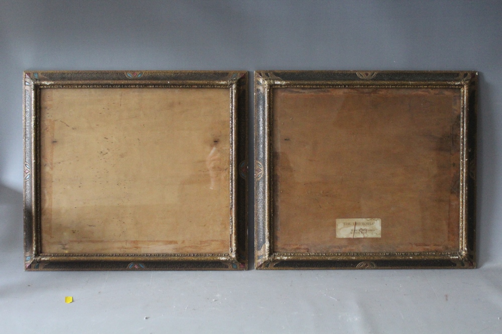 A PAIR OF ART NOUVEAU DECORATIVE GLAZED FRAMES, frame W 4 cm, rebate 36 x 41 cm