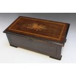 A MARQUETRY INLAID ROSEWOOD MUSIC BOX, W 49 cm