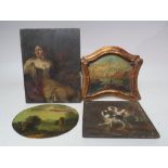 (XVIII-XIX). A collection of oil paintings to include a study of a seated lady with landscape