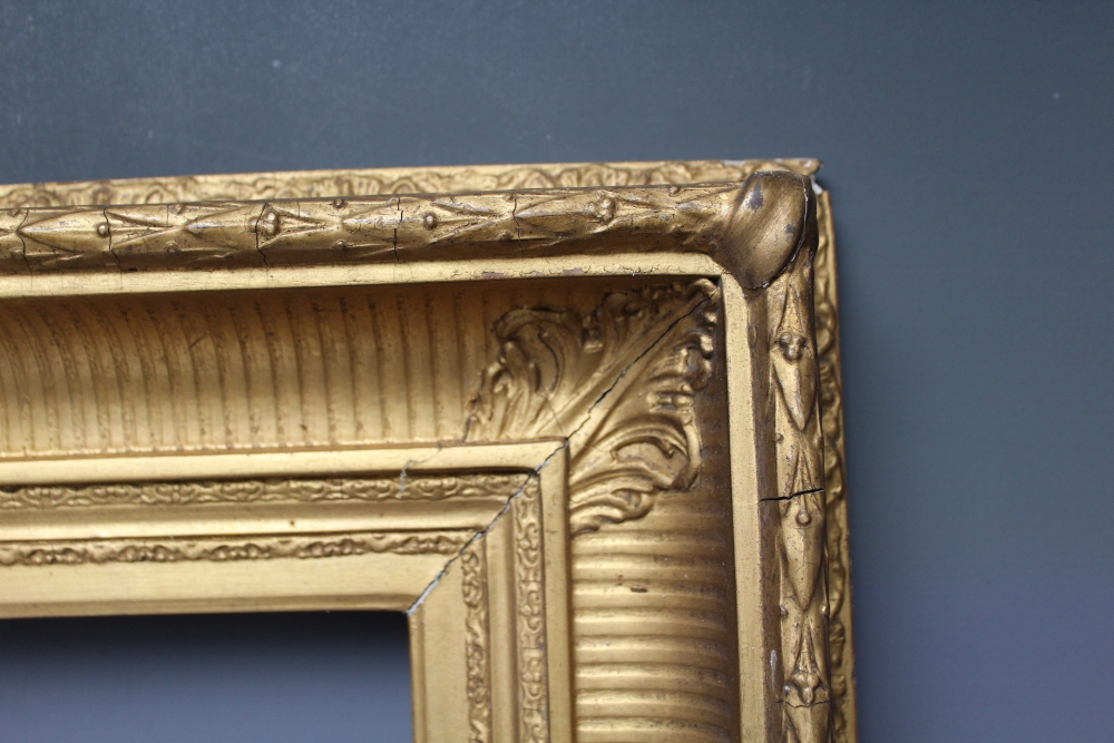 A 19TH CENTURY GOLD FRAME WITH ACANTHUS LEAF DESIGN TO OUTER EDGE, frame W 11 cm, rebate 37 x 28 cm - Image 2 of 7