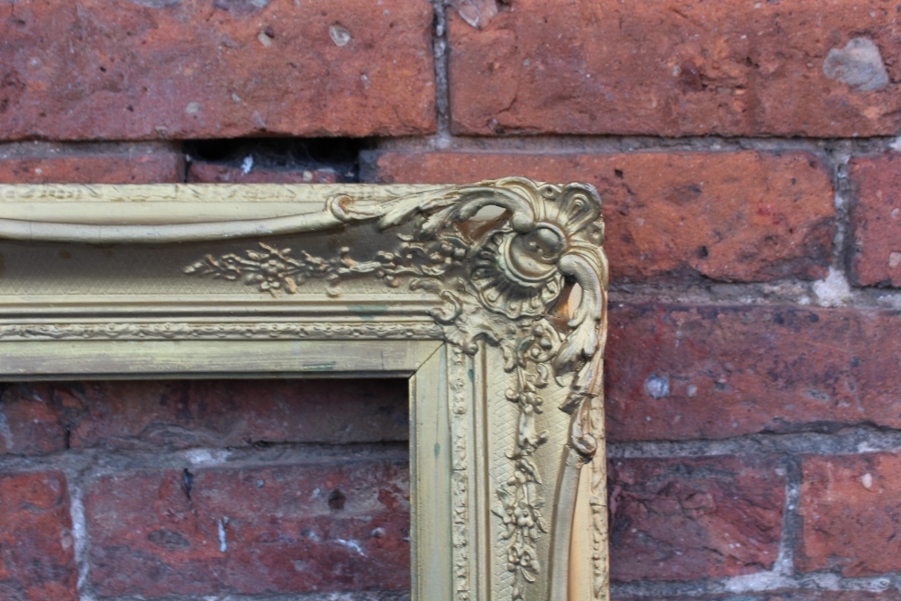 A 19TH CENTURY GOLD SWEPT FRAME, with some restoration, with integral slip, frame W 9 cm, rebate - Image 3 of 6