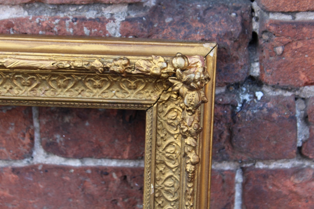 A 19TH CENTURY DECORATIVE GOLD FRAME WITH SOME RESTORATION, frame W 6 cm, rebate 51 x 34 cm - Image 3 of 6