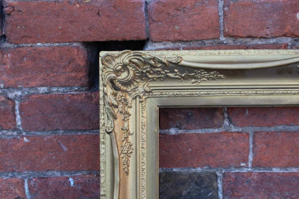 A 19TH CENTURY GOLD SWEPT FRAME, with some restoration, with integral slip, frame W 9 cm, rebate - Image 2 of 6