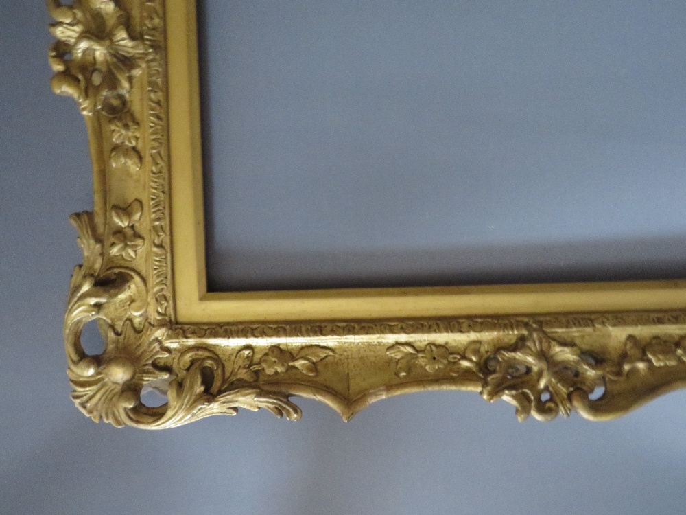 A 19TH CENTURY CARVED WOODEN GILT SWEPT AND PIERCED FRAME, with integral slip, frame W 7.5 cm, - Image 5 of 6