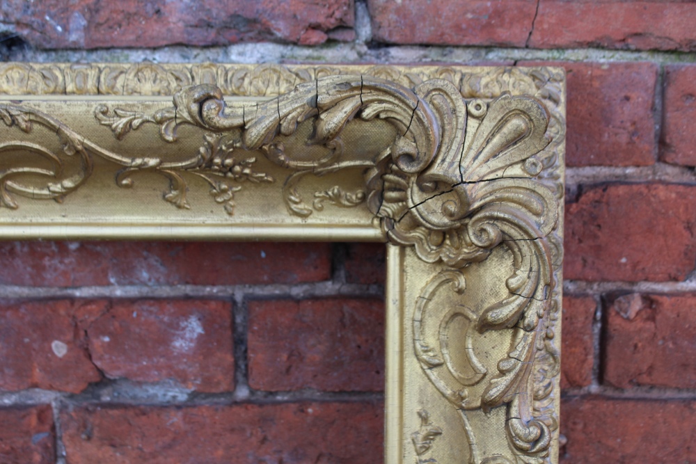 A 19TH CENTURY DECORATIVE GOLD FRAME WITH CORNER EMBELLISHMENTS, and design to corner edge, frame - Image 3 of 6