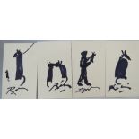 HAROLD RILEY (b.1934). A set of four cat studies all signed, pen and ink drawings on card, 9 x 5.5