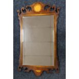 A CONTEMPORARY GEORGIAN STYLE WALNUT PIER MIRROR, having bevelled glass plate,inlaid and painted