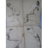 J. A. HOUSTON (XIX). Three male nude studies, all signed and dated, pencil heightened with white