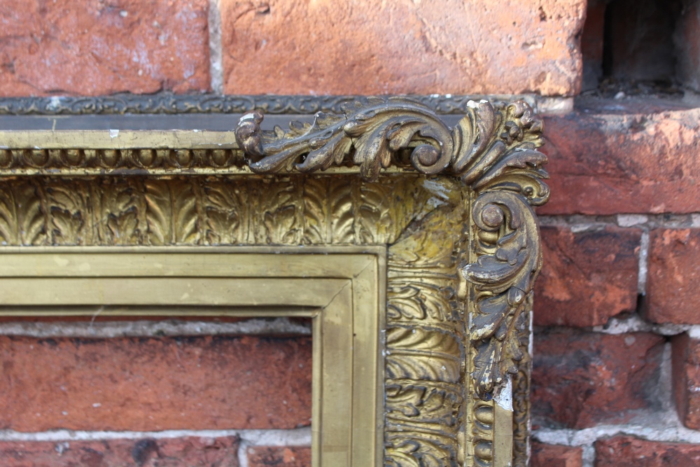 A 19TH CENTURY GILT PICTURE FRAME, plain slip, with acanthus moulded detail, frame W 14 cm, rebate - Image 3 of 6