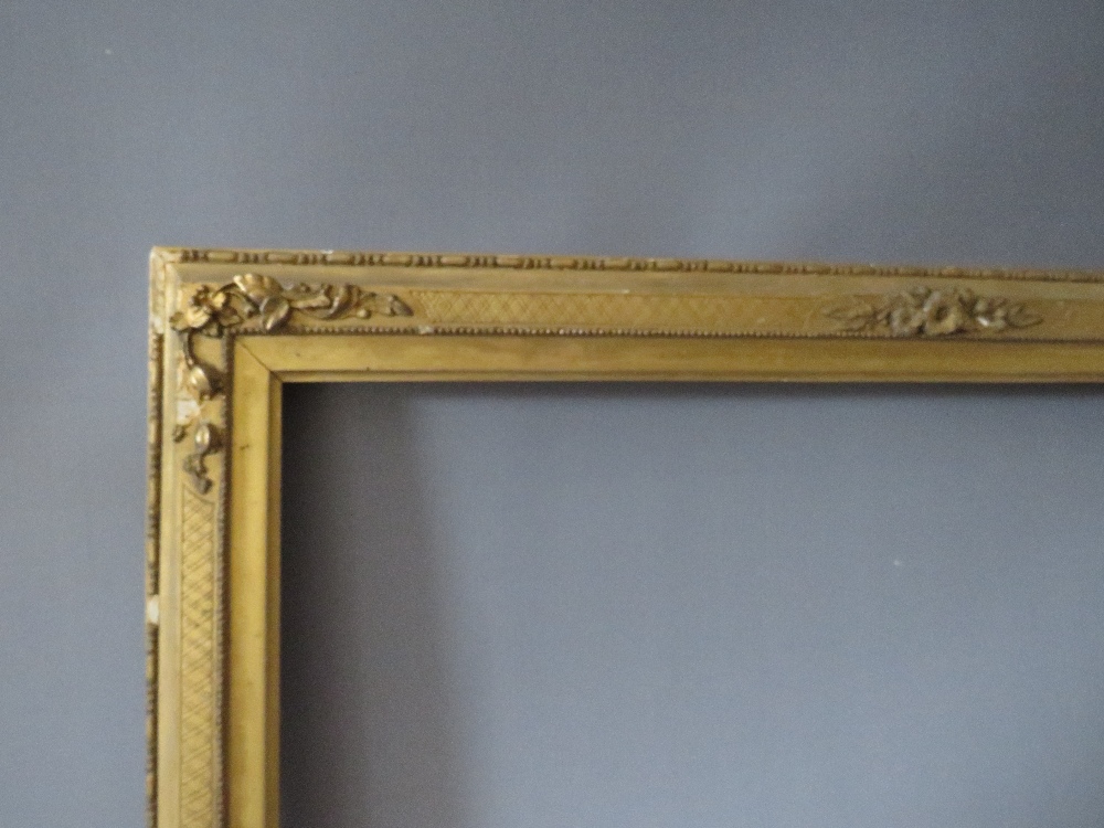 A 19TH CENTURY DECORATIVE GOLD WATERCOLOUR FRAME, with integral gold slip (some damages), frame W - Image 5 of 6