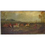 H. DESUIGNES. An extensive hunting scene with huntsmen, horses and hounds, signed and dated 1837