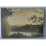 (XIX-XX). A wooded river landscape with hill top castle in background, unsigned, oil on canvas,