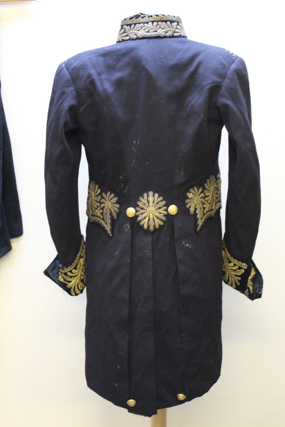 A VINTAGE TWO PIECE DRESS UNIFORM, comprising tail coat and trousers, the tail coat with profuse - Image 6 of 10