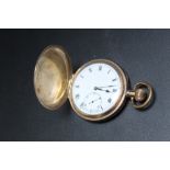 A DENNISON GOLD PLATED FULL HUNTER MANUAL WIND POCKET WATCH, Dia 5 cmCondition Report:working