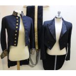 A VINTAGE TWO PIECE DRESS UNIFORM, comprising tail coat and trousers, the tail coat with profuse
