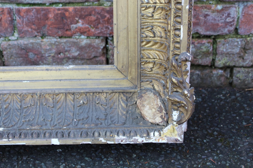 A 19TH CENTURY GILT PICTURE FRAME, plain slip, with acanthus moulded detail, frame W 14 cm, rebate - Image 4 of 6