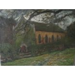 CAMILLE ???? (XIX). An impressionist stormy rural scene with figures at a church door, signed and