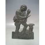 A VINTAGE CAST METAL PLAQUE IN THE FORM OF A MAN WITH A VIOLIN, H 23 cm