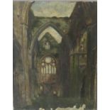 (XIX-XX). A study of abbey ruins, indistinctly inscribed on stretcher verso, unsigned, oil on