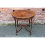 A 19TH CENTURY MAHOGANY INLAID TWO TIER CIRCULAR OCCASIONAL TABLE BY EDWARDS & ROBERTS, the top