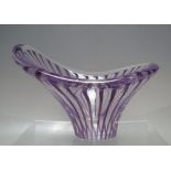 A KOSTA CLEAR AND PURPLE STRIPED GLASS BOWL, of elliptical form, engraved to base KOSTA LH 1703, W