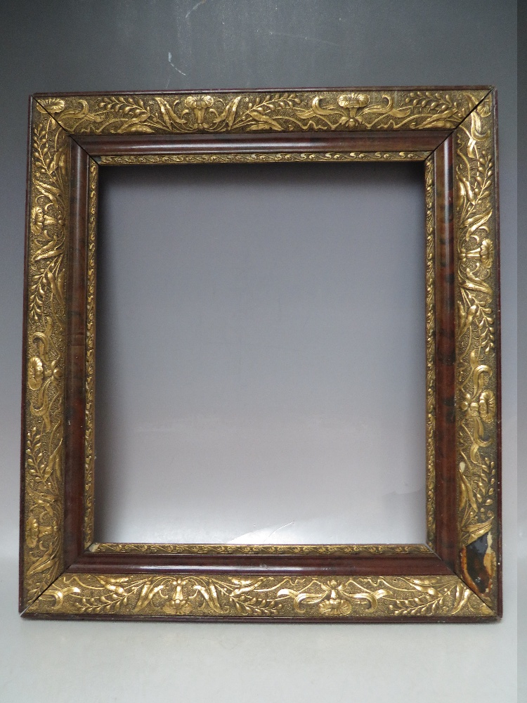 A LATE 19TH / EARLY 20TH CENTURY ART NOUVEAU STYLE FRAME, with gold decoration, frame W 6.5 cm,