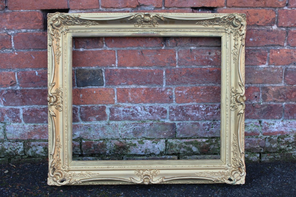 A 19TH CENTURY GOLD SWEPT FRAME, with some restoration, with integral slip, frame W 9 cm, rebate