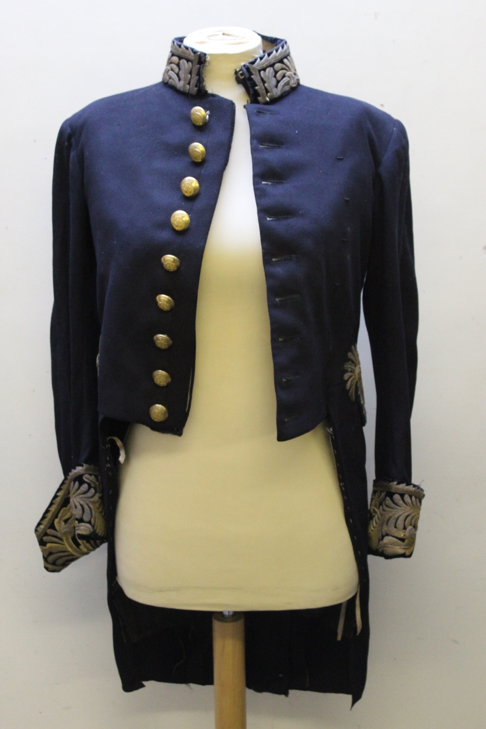 A VINTAGE TWO PIECE DRESS UNIFORM, comprising tail coat and trousers, the tail coat with profuse - Image 4 of 10