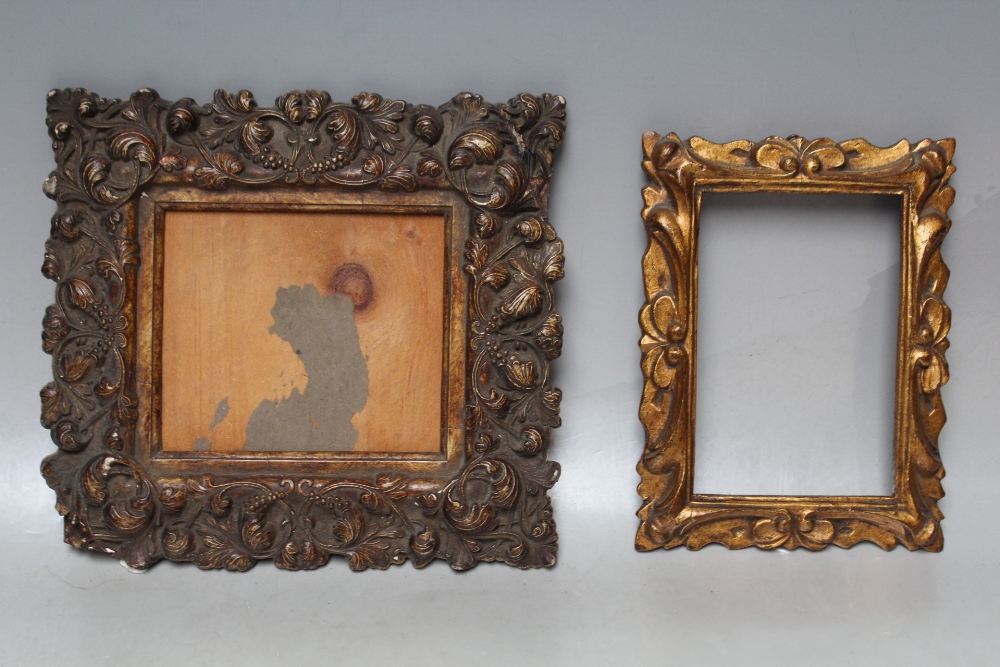 TWO 19TH CENTURY DECORATIVE PORTRAIT MINIATURE FRAMES, frame W 5 cm & 2.5 cm, rebates 13.5 x 11 cm &