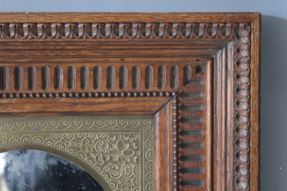 A 19TH CENTURY DECORATIVE WOODEN FRAMED MIRROR, with Islamic style arched metal mount, mirror size - Image 2 of 3