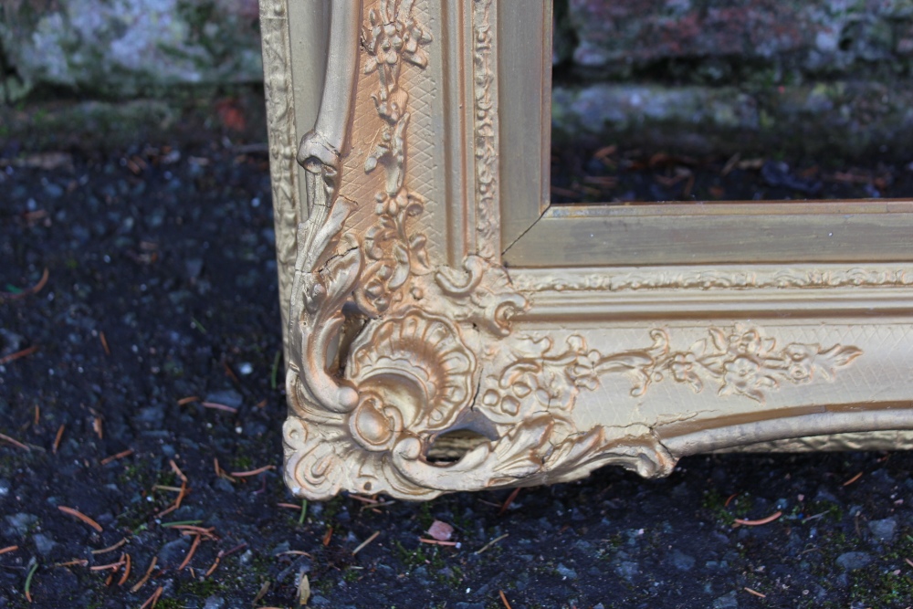 A 19TH CENTURY GOLD SWEPT FRAME, with some restoration, with integral slip, frame W 9 cm, rebate - Image 5 of 6