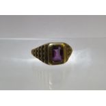 A 9CT GOLD HALLMARKED AMETHYST SET RING, ring size L 1/2, together with another gemset ring, size