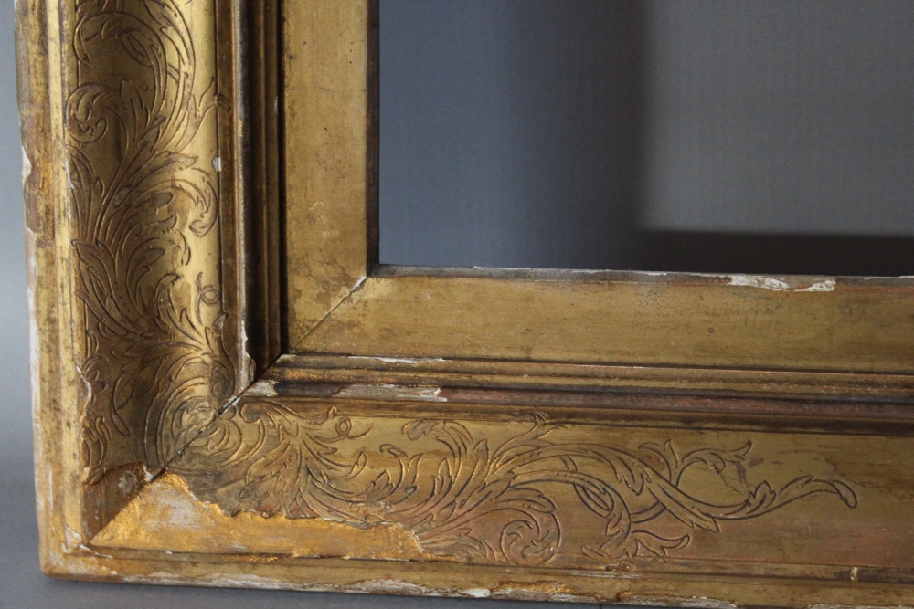 A 19TH CENTURY CONTINENTAL DECORATIVE GOLD FRAME WITH GOLD SLIP, frame W 6.5 cm, slip rebate 77.5 cm - Image 4 of 5