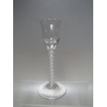 A SMALLER 18TH CENTURY GEORGIAN WINE GLASS WITH AIR TWIST STEM, conical foot and snapped pontil, H