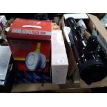 A BOXED TAFCO TELESCOPE, A WINE BOTTLE COOLER / WARMER ETC.