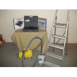 A KARCHER JET WASH, A BOXED DOUBLE AIR BED, A VACUUM, SCALES, CORDLESS BOSCH DRILL AND AN