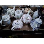 A TRAY OF TEAPOTS TO INCLUDE A PORTMEIRION EXAMPLE, SADLER ETC. (TRAY NOT INCLUDED)