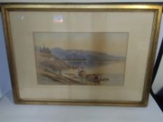 A FRAMED AND GLAZED WATERCOLOUR OF A ORIENTAL RIVER SCENE SIGNED AND DATED TO THE LOWER LEFT F H