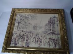 A FRAMED OIL OF WALSALL MARKET WITH LETTER TO REVERSE