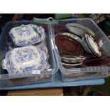 TWO TRAYS OF CERAMICS TO INCLUDE BLUE AND WHITE