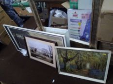 A QUANTITY OF ASSORTED PICTURES AND PRINTS ALONG WITH A MIRROR