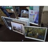 A QUANTITY OF ASSORTED PICTURES AND PRINTS ALONG WITH A MIRROR