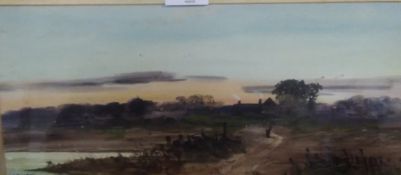 A FRAMED AND GLAZED WATERCOLOUR DEPICTING A COUNTRY SCENE SIGNED E. BARTON