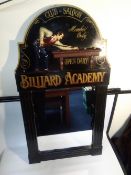 AN ADVERTISING MIRROR FOR THE BILLIARD ACADEMY 102 C M X 55 C M