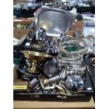 TWO TRAYS OF ASSORTED METALWARE (TRAYS NOT INCLUDED)