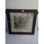 A FRAMED AND GLAZED ENGRAVING TITLED 'SALLY IN OUR ALLEY ' ENGRAVED BY FRED. PEGRAM